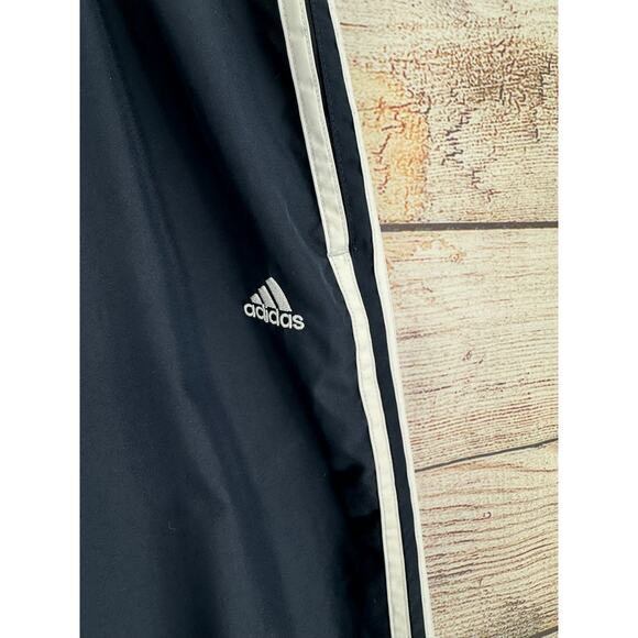 Adidas Mesh Lined Track Pants Mens XXL Dark Navy Blue 3 White Stripe Zip Ankle - Picture 4 of 14